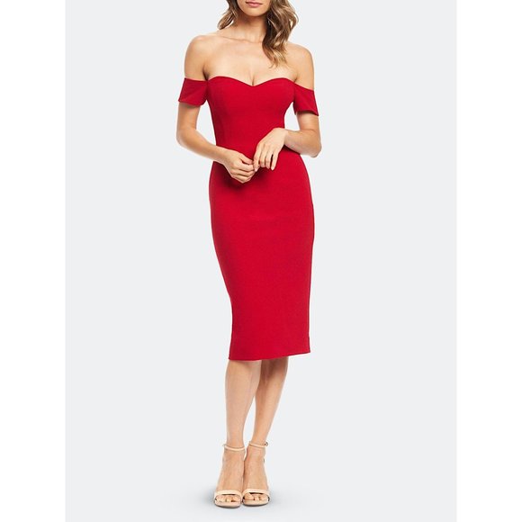 Dress the Population Dresses & Skirts - NWT Dress The Population Bailey Off the Shoulder Cocktail Dress Red Garnet Large